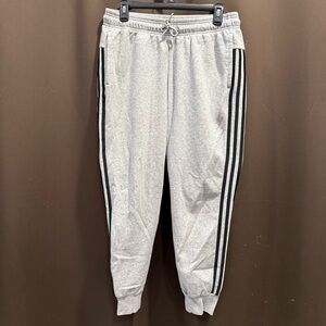 adidas Gray Essential Jogger with Black Stripes Pockets, Adj Waist, Size M EUC